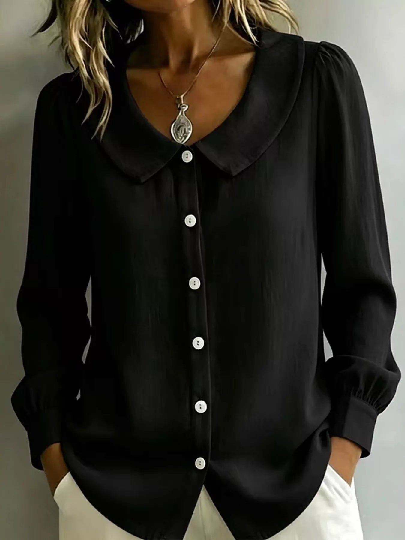 Full Size Peter Pan Collar Button-Down Shirt Plus Size