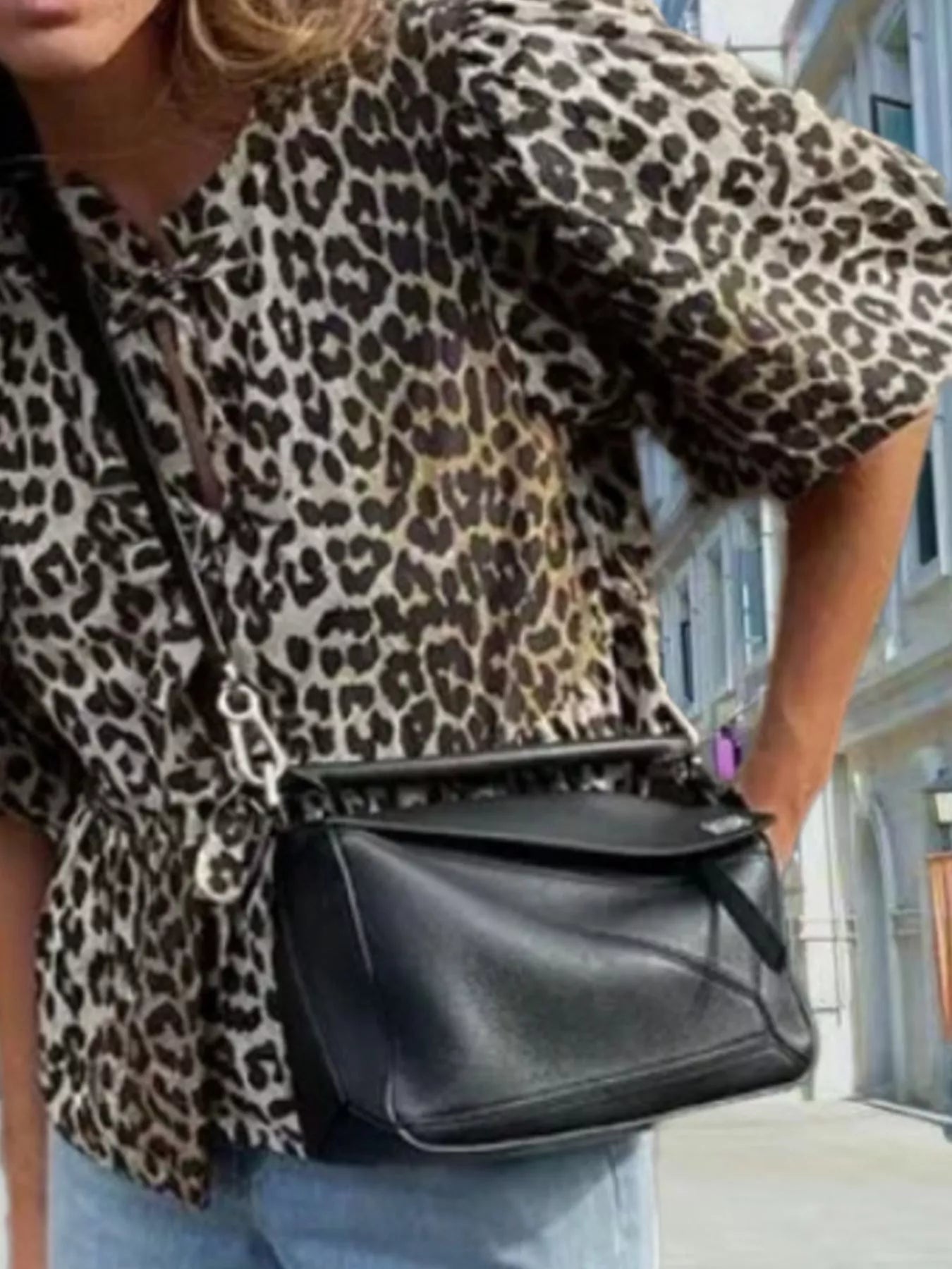 Leopard Print Puff Sleeve Blouse