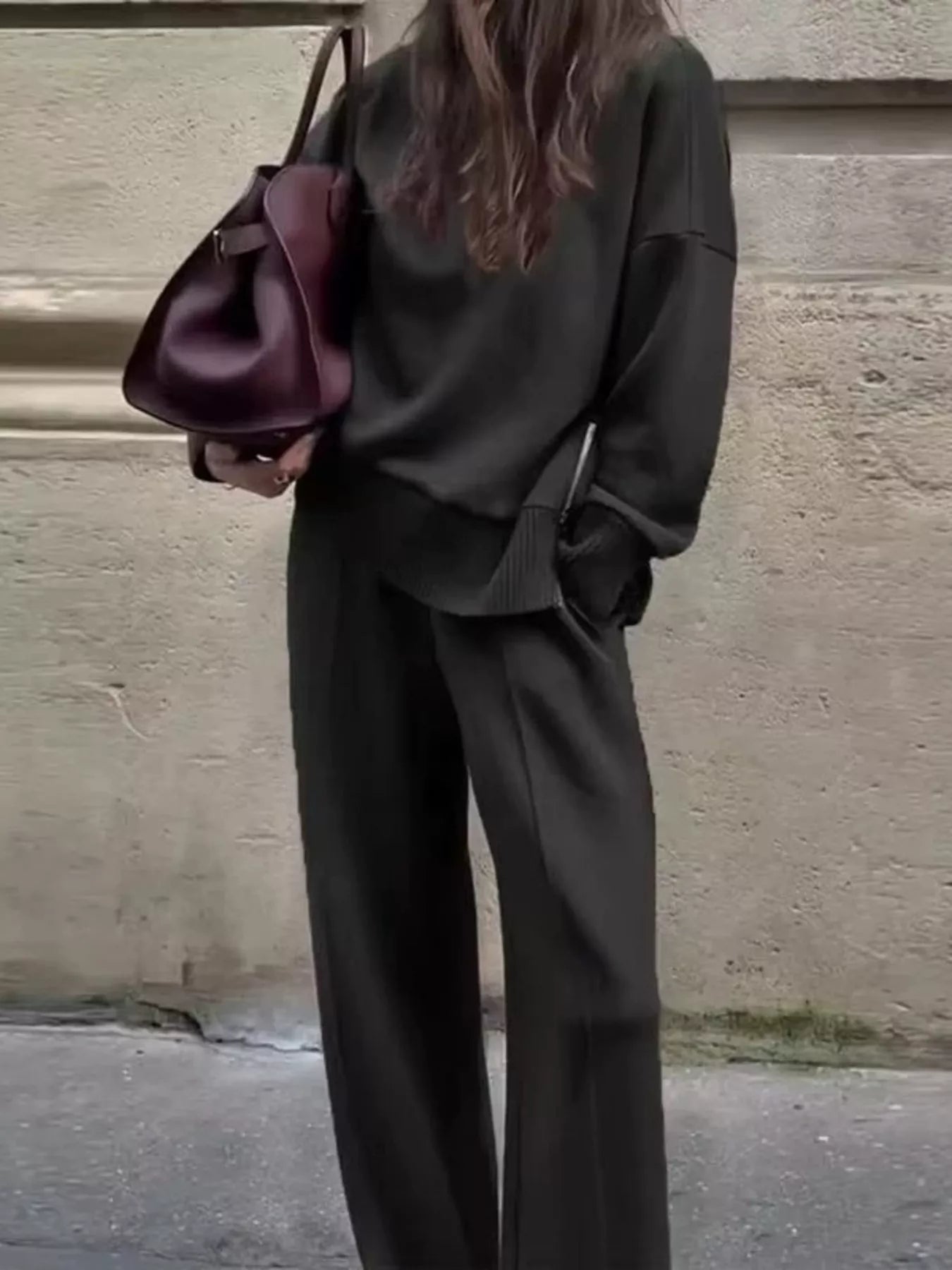 Turtleneck Dropped Shoulder Top and Pants Set