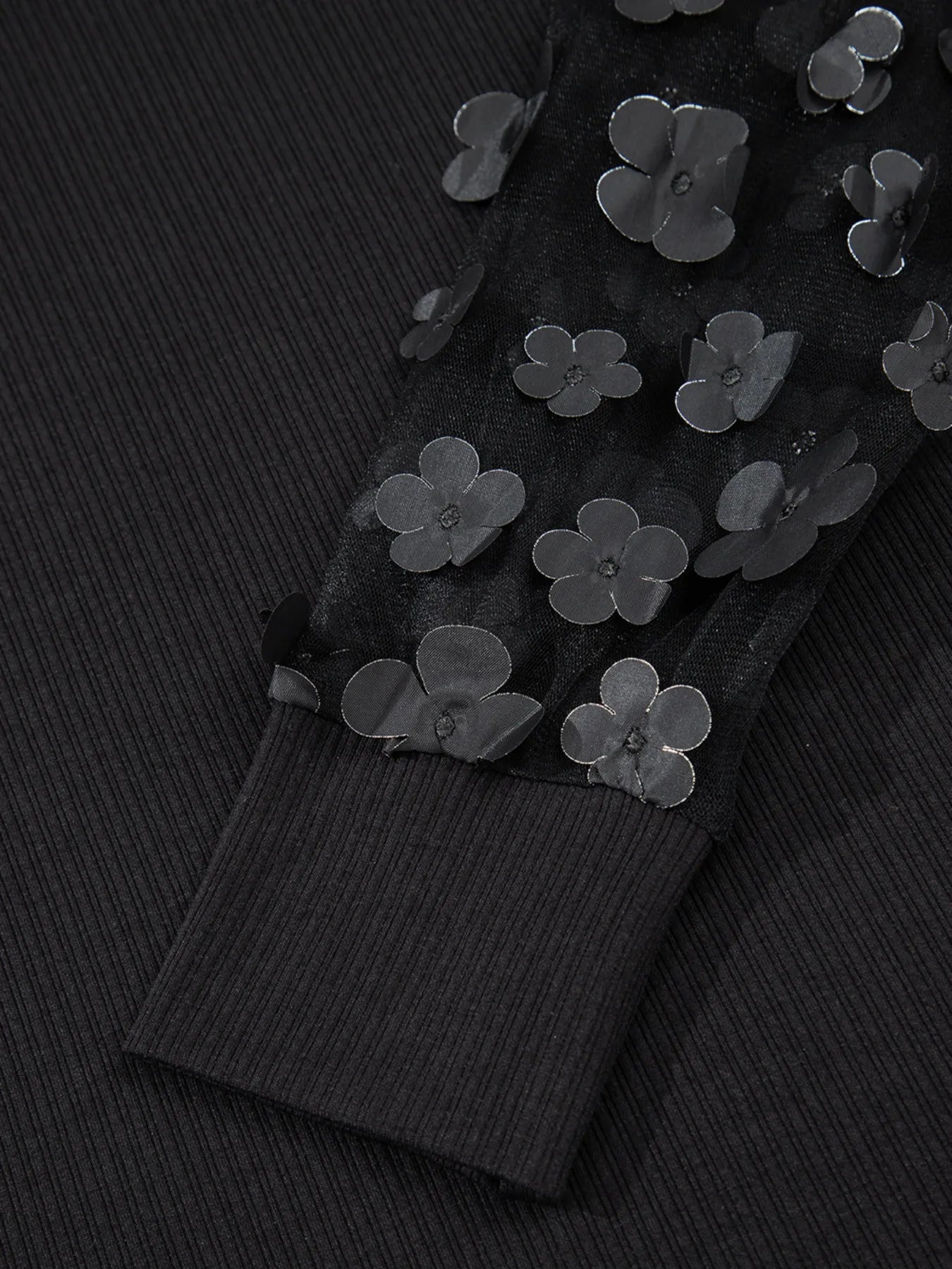 Flower Sheer Sleeve V-Neck Blouse