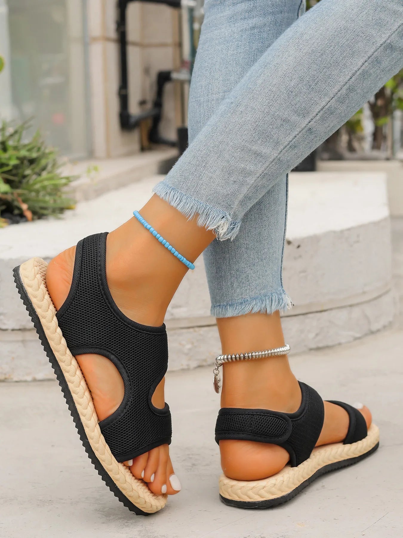 Open Toe Mesh Flat Sandals