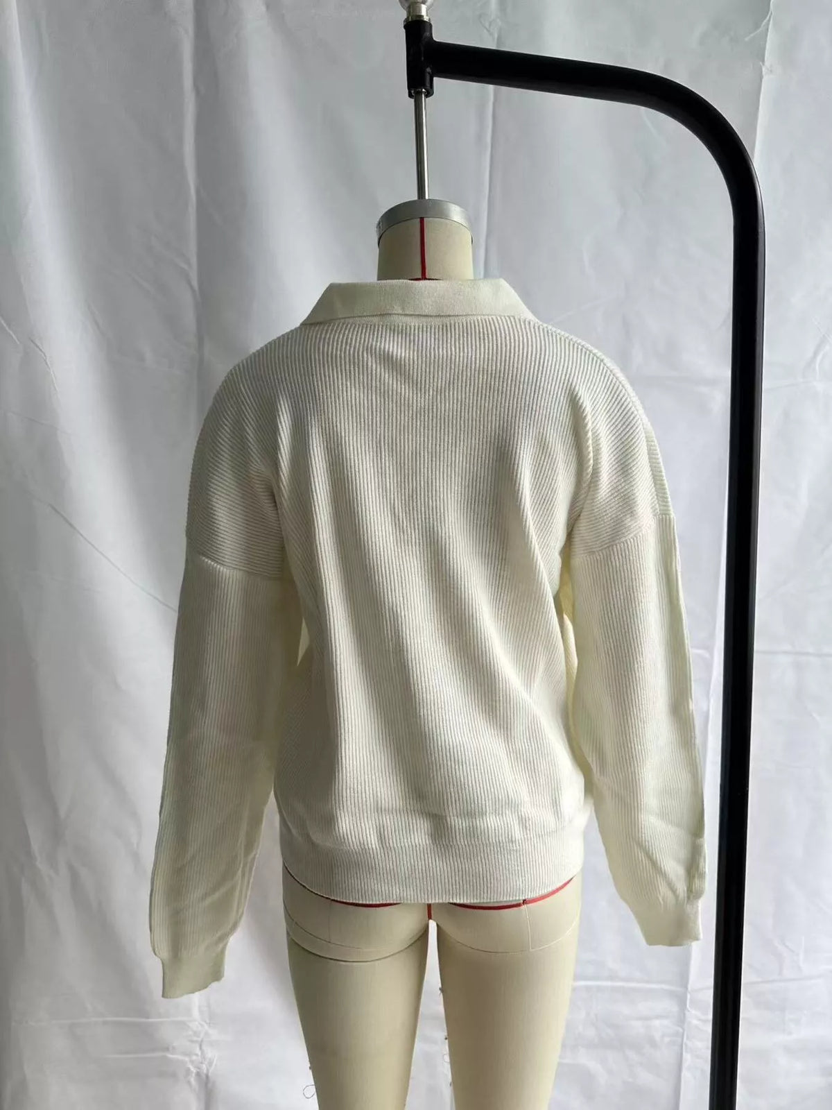 Ribbed Knit Polo Collar Sweater