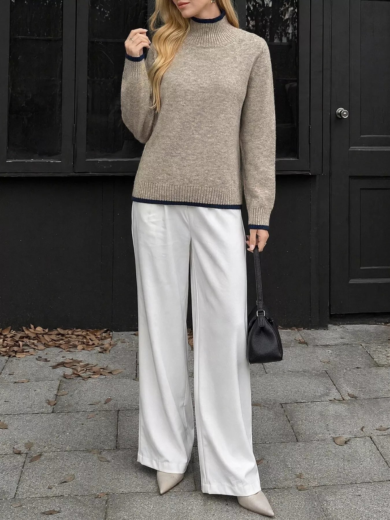 Cozy Mock Neck Sweater with Contrast Trim