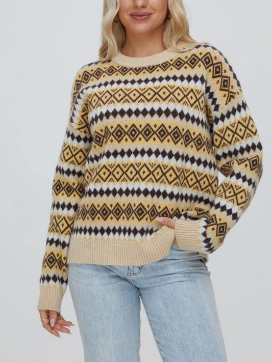 Geometric Pattern Round Neck Sweater