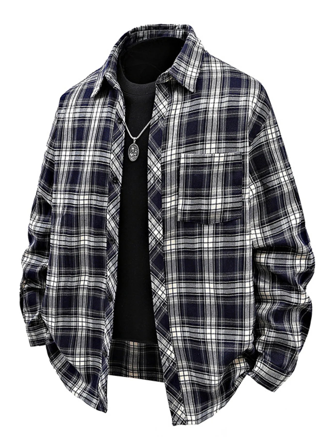 Men's Full Size Plaid Button Up Shirt Plus Size