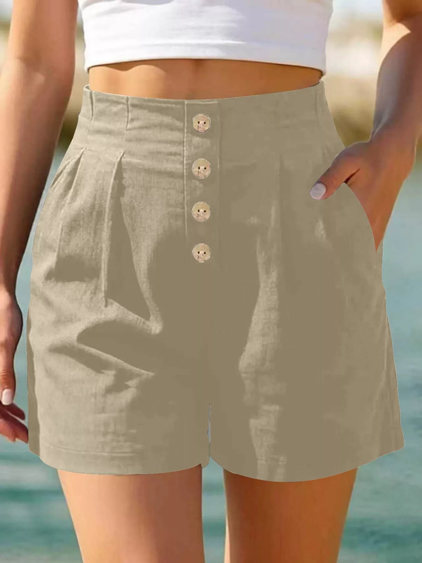 Button Fly High Waist Shorts