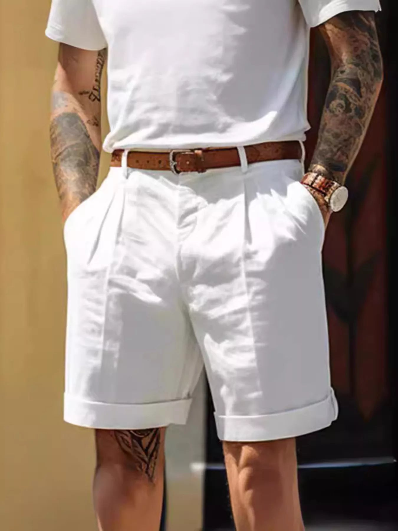 Men's Full Size Classic Pleated Shorts Plus Size