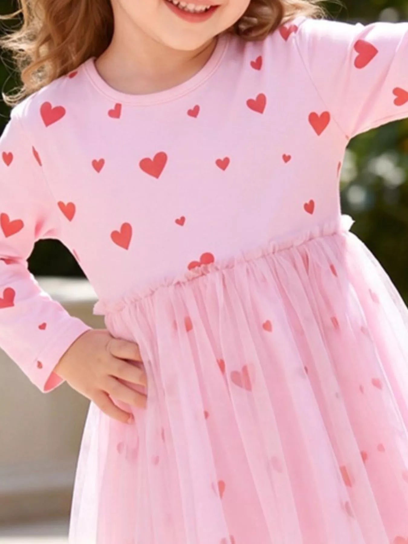 Children's Heart Print Tulle Dress
