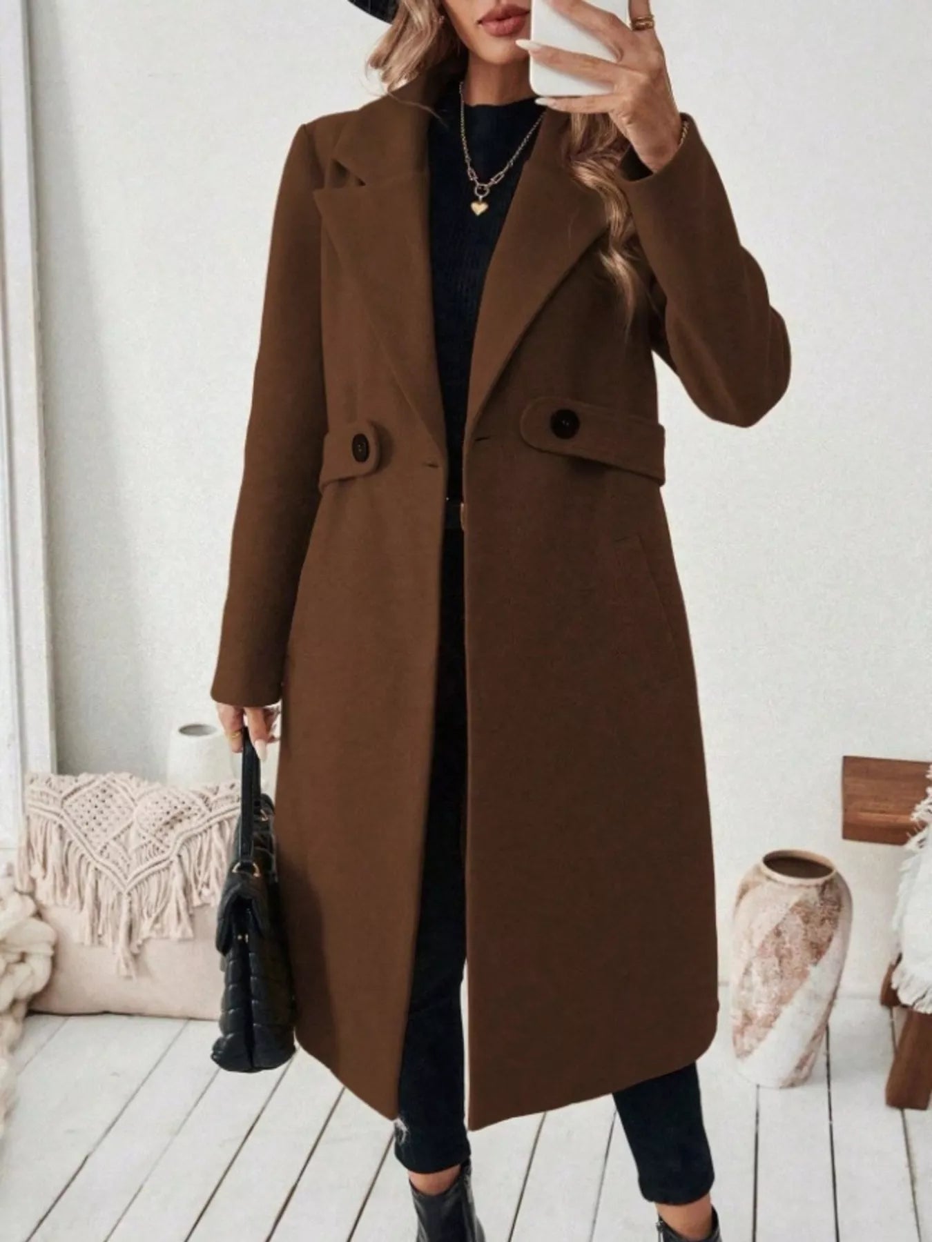Full Size Elegant Lapel Collar Belted Coat with Pockets Plus Size