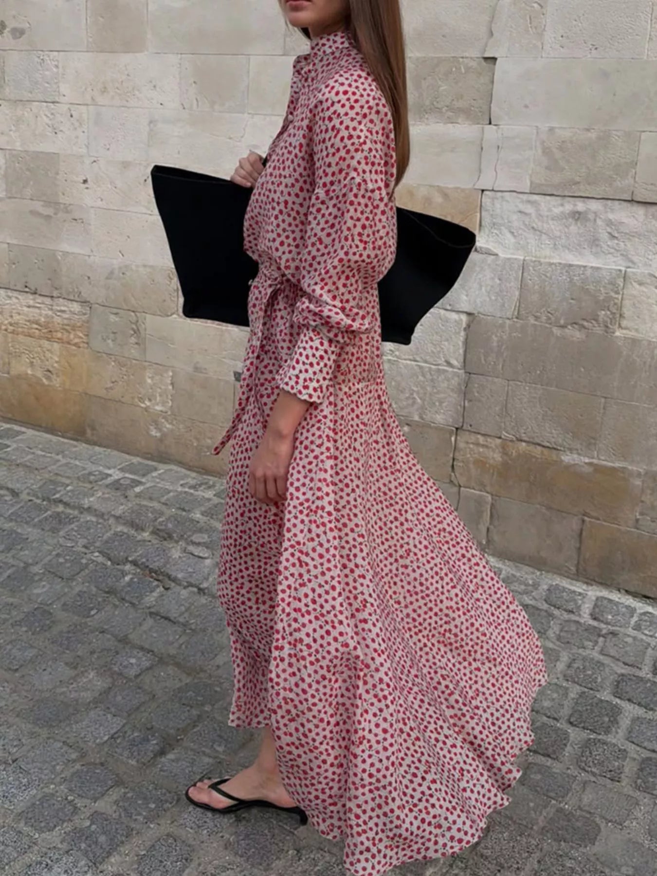 Floral Button Front Long Sleeve Dress