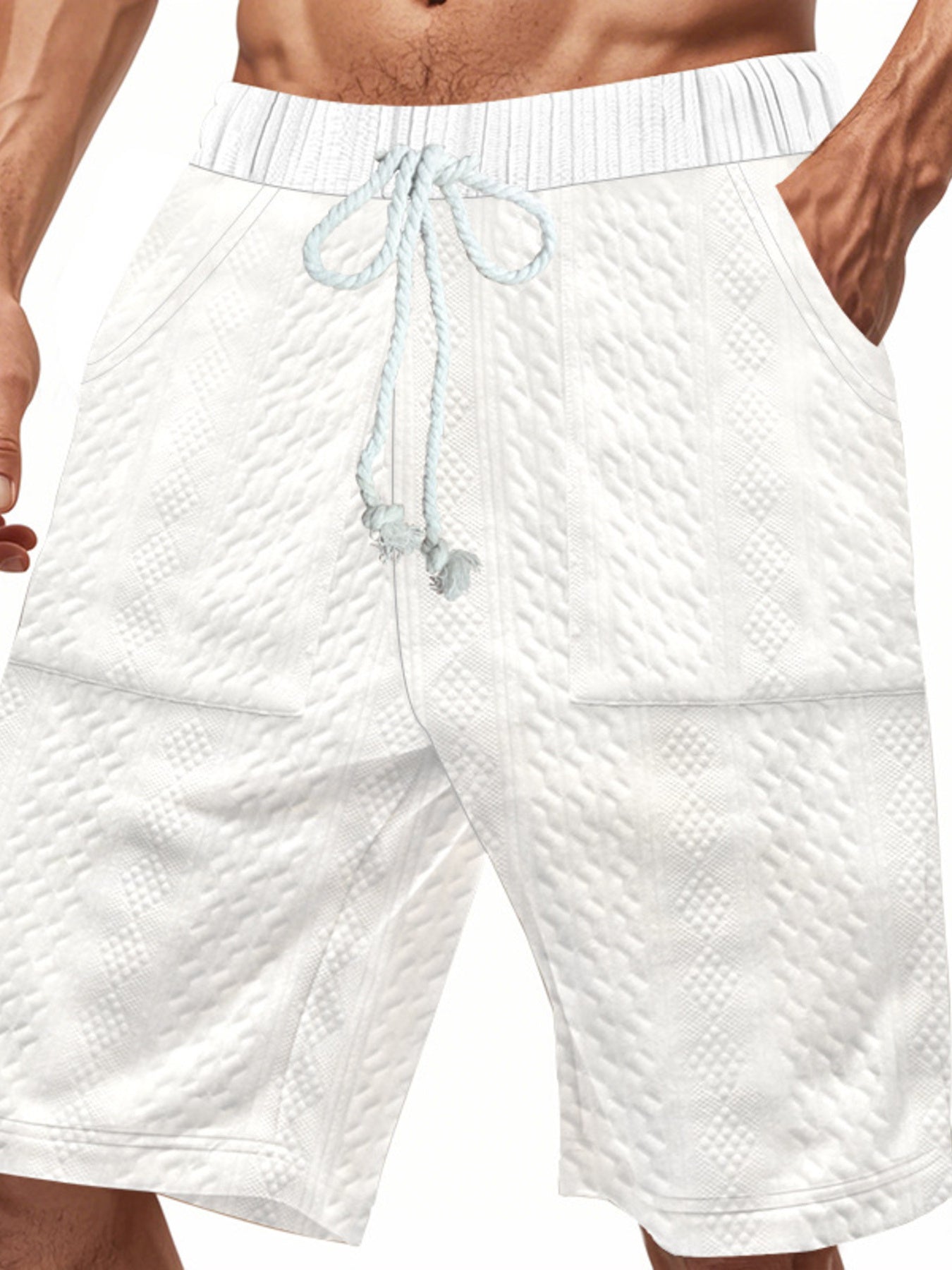 Men's Full Size Texture Drawstring Shorts Plus Size