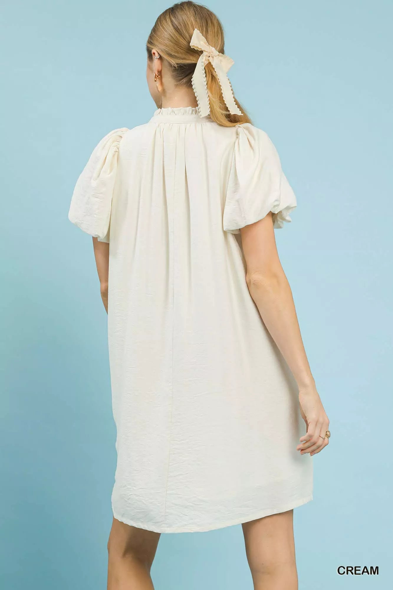 Umgee Floral Embroidered Puff Sleeve Mini Dress