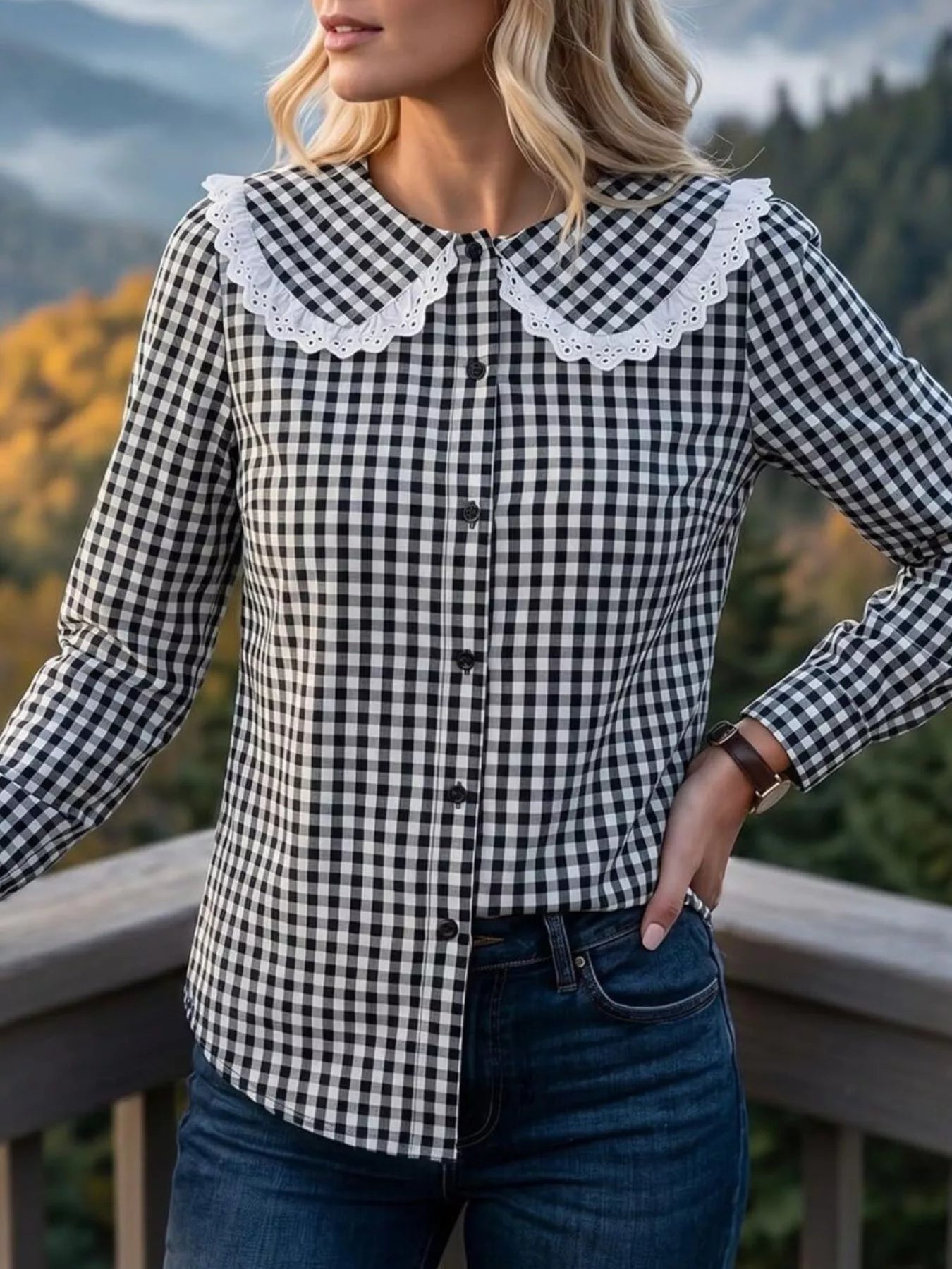 Lace Peter Pan Collar Button Up Shirt