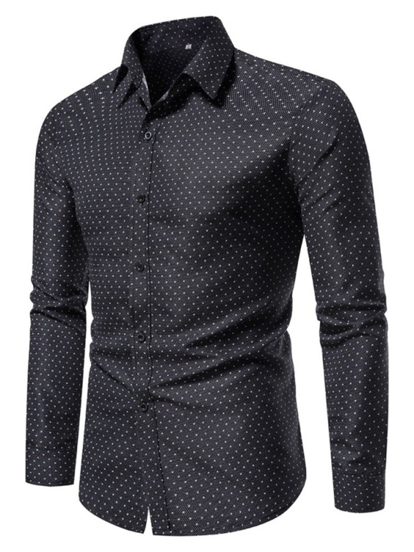 Men's Slim Fit Dotted Pattern Long Sleeve Shirt