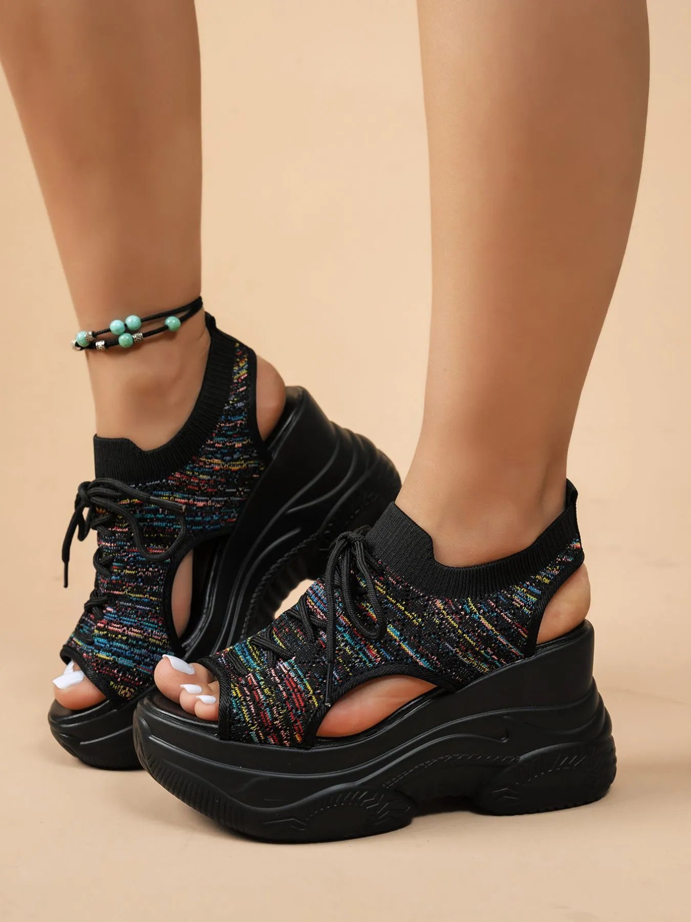Lace Up Platform Wedge Sandals