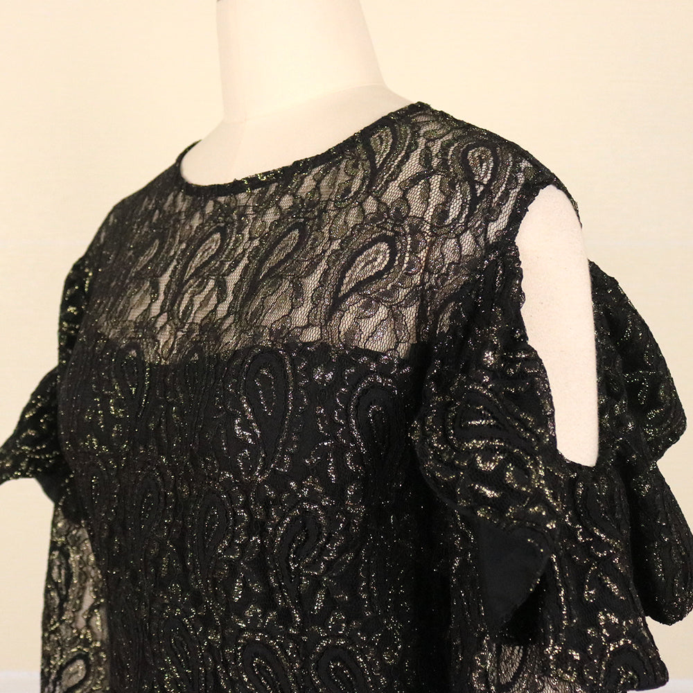 Black Solid Lace Pullover Irregular Large Size Long Sleeve Dress