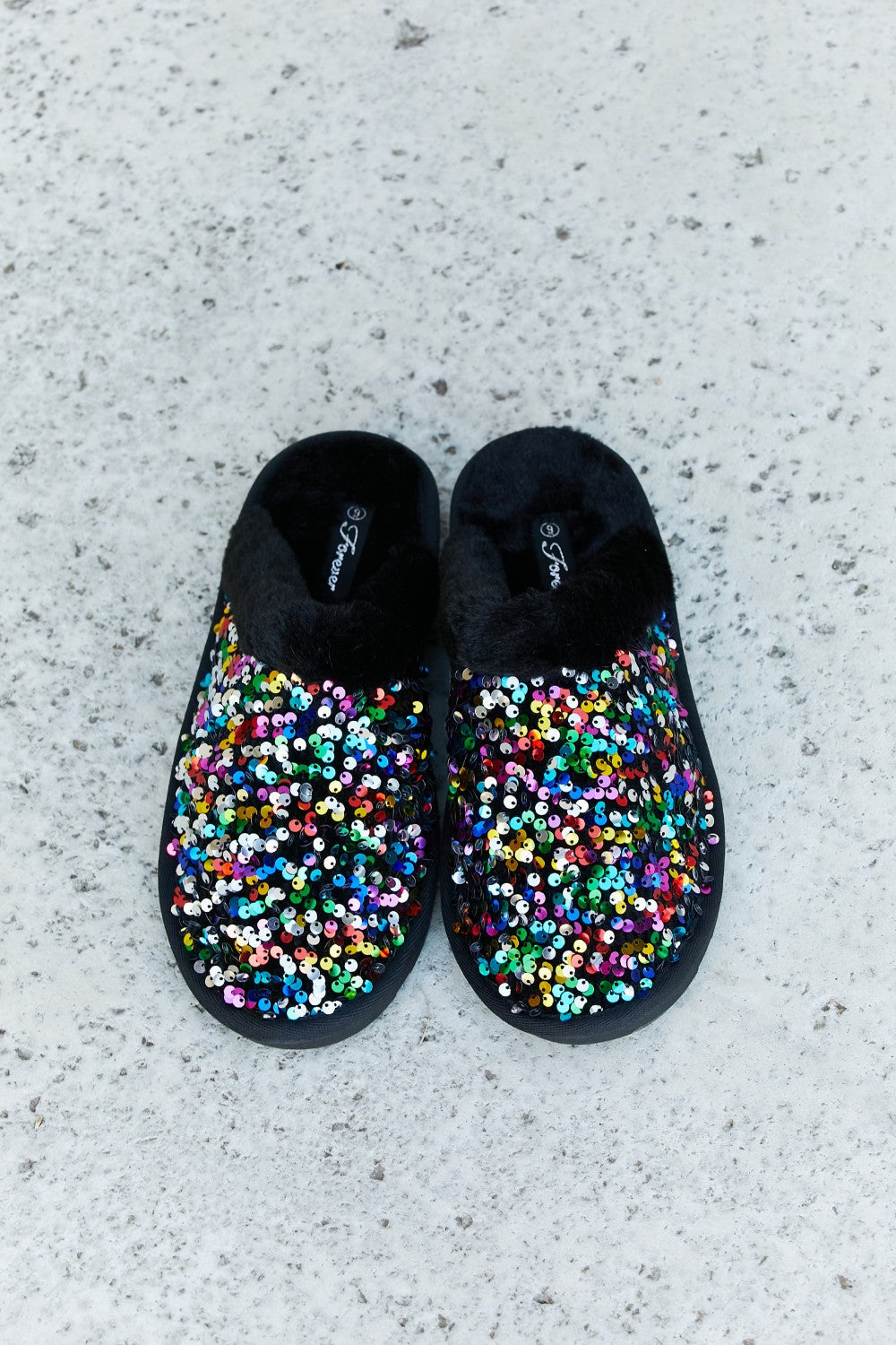 Forever Link Multicolored Sequin Faux Fur Slipper