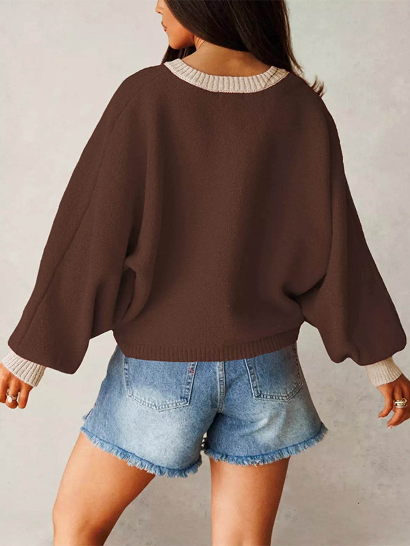 Button-Front Knit Cardigan with Contrast Trim