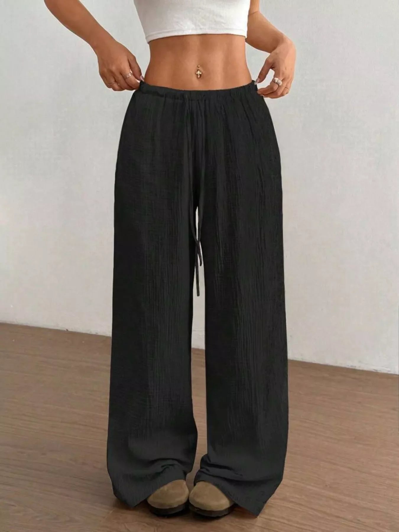 Wide-Leg Drawstring Pants