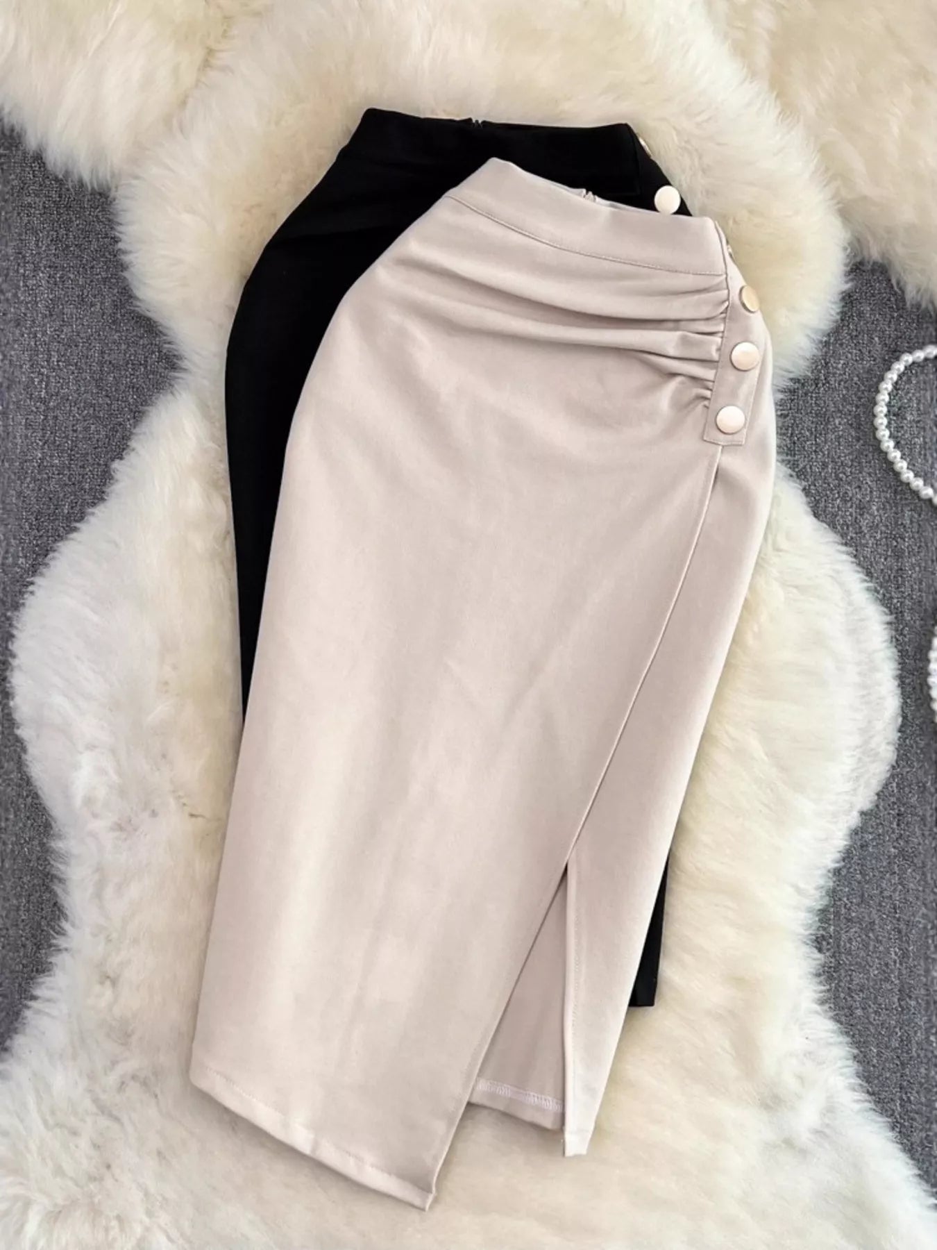 Ruched Slit Skirt