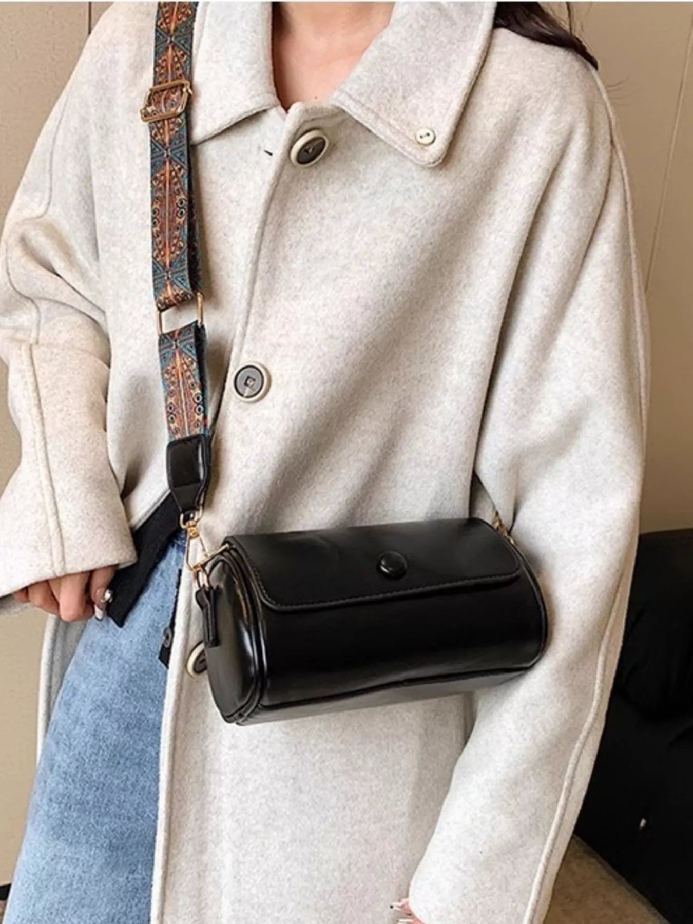 Wide Strap Leather Crossbody Bag