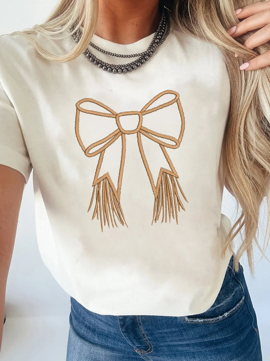 Bowknot Western Round Neck T Shirt