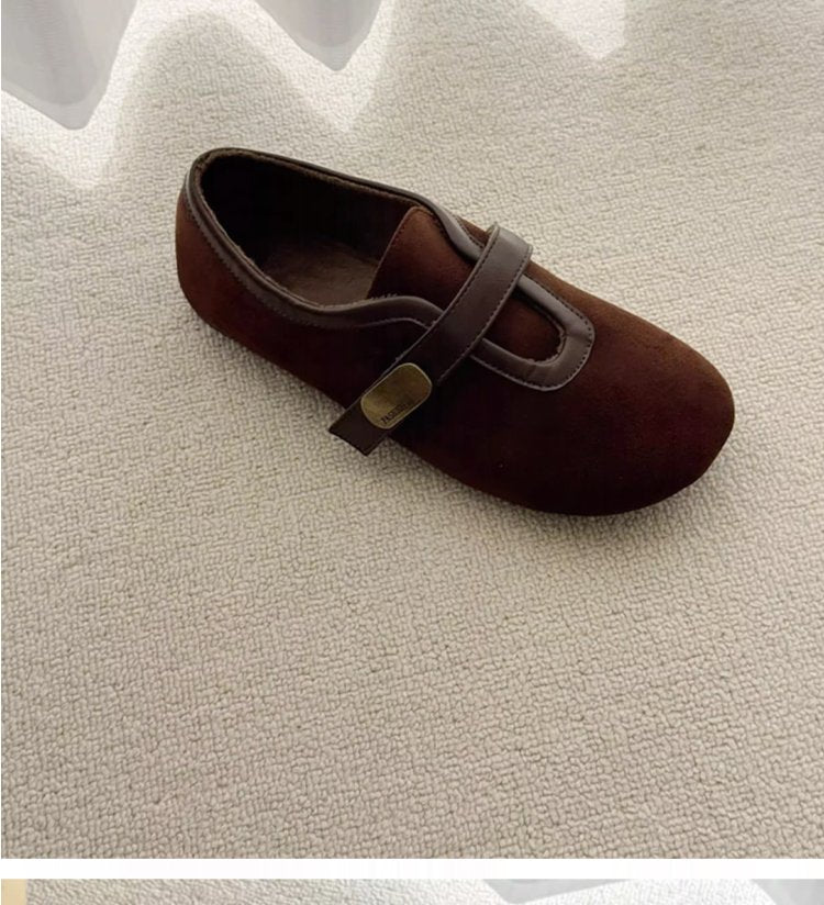 Women's Round Toe Woolen Velcro Ballet Flats