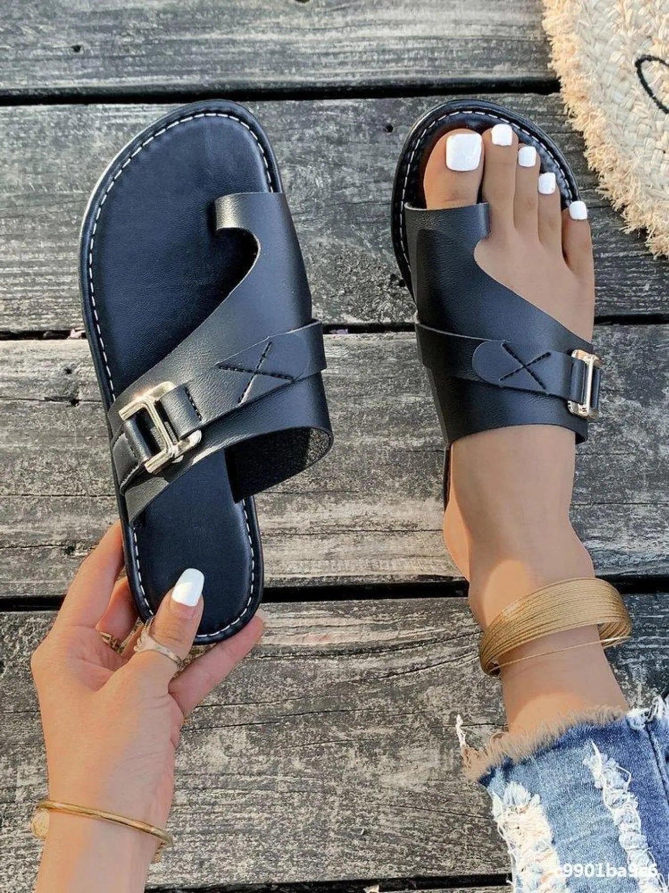 Casual Toe Ring Buckle Flat Sandals