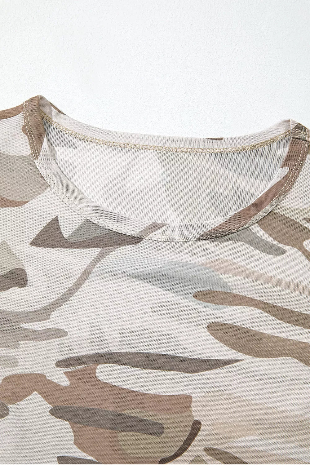 Western Camo Print Mesh Long Sleeve Top