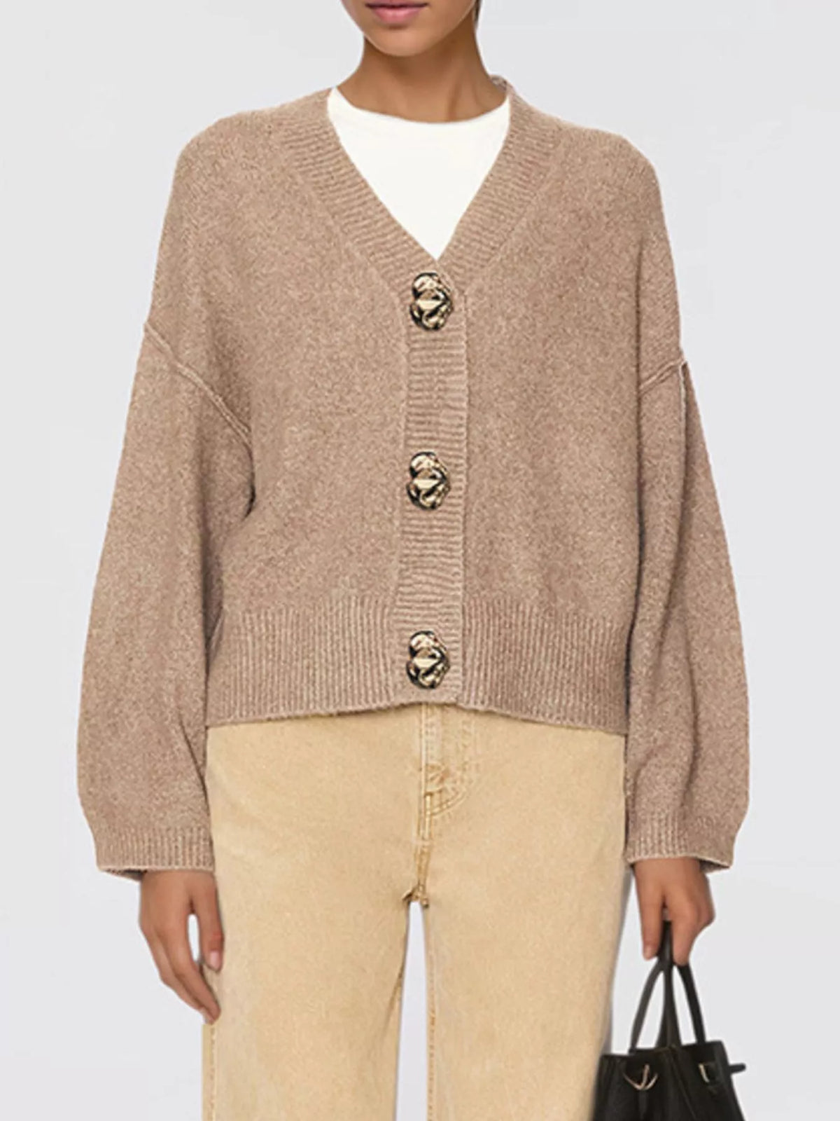 Gold Buttons V-Neck Cardigan