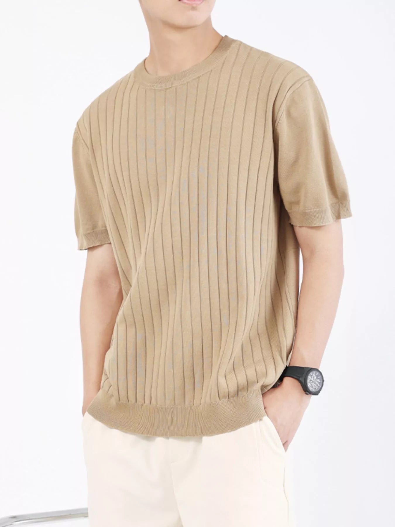 Men's Plus Size Ribbed Knit Slim Fit T-Shirt