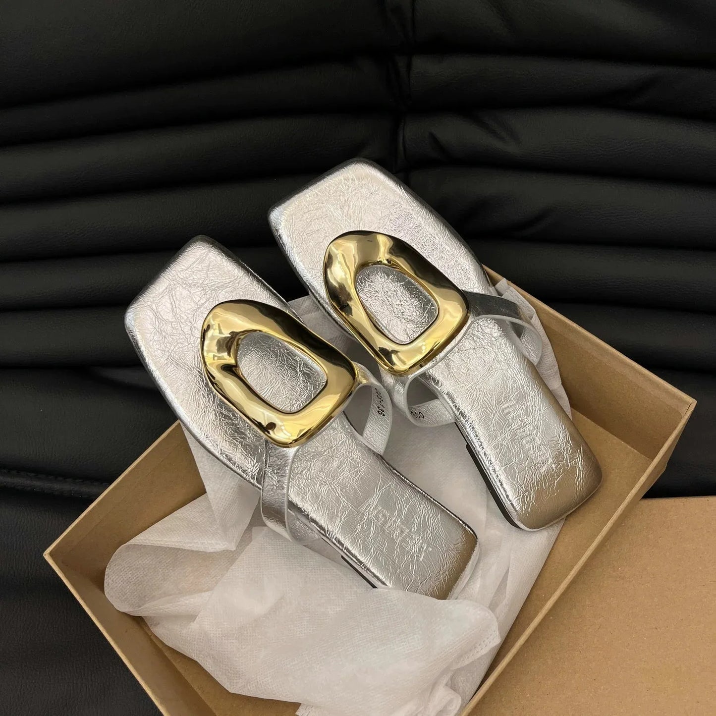 Square Toe Post Metal Sandals