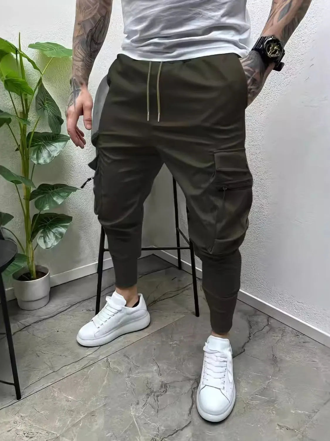 Men's Full Size Drawstring Pants with Pockets Plus Size