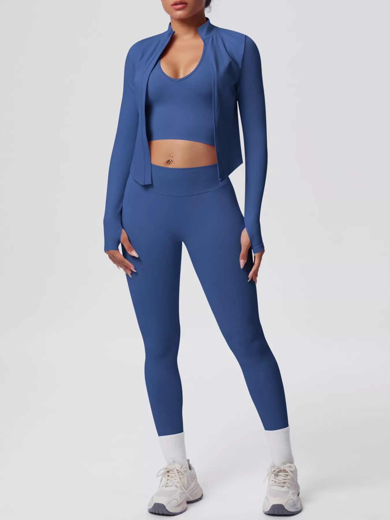 Tank & Zip-Up Jacket and Leggings Three-Piece Active Set