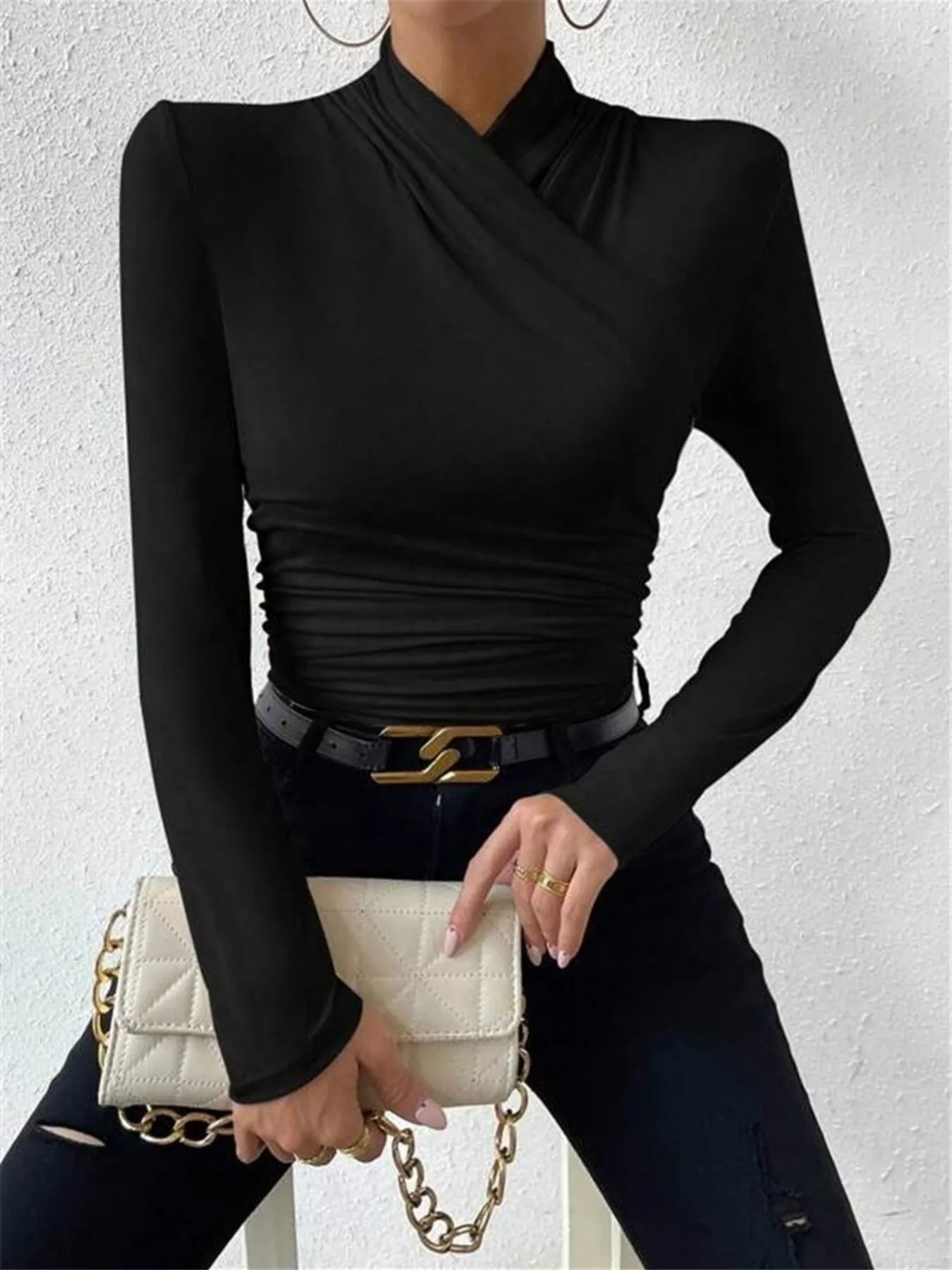 Ruched Long Sleeve Slim Fit Top