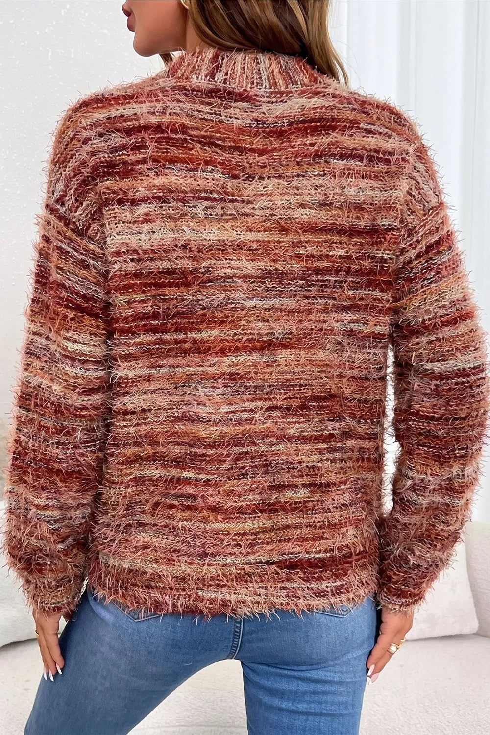 Fuzzy Striped Button Front Cardigan Sweater