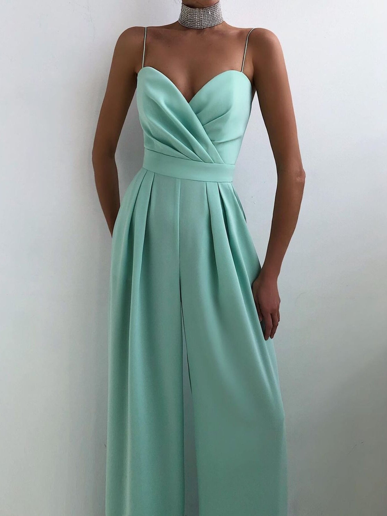 Full Size Spaghetti Strap Wide Leg Jumpsuit Plus Size