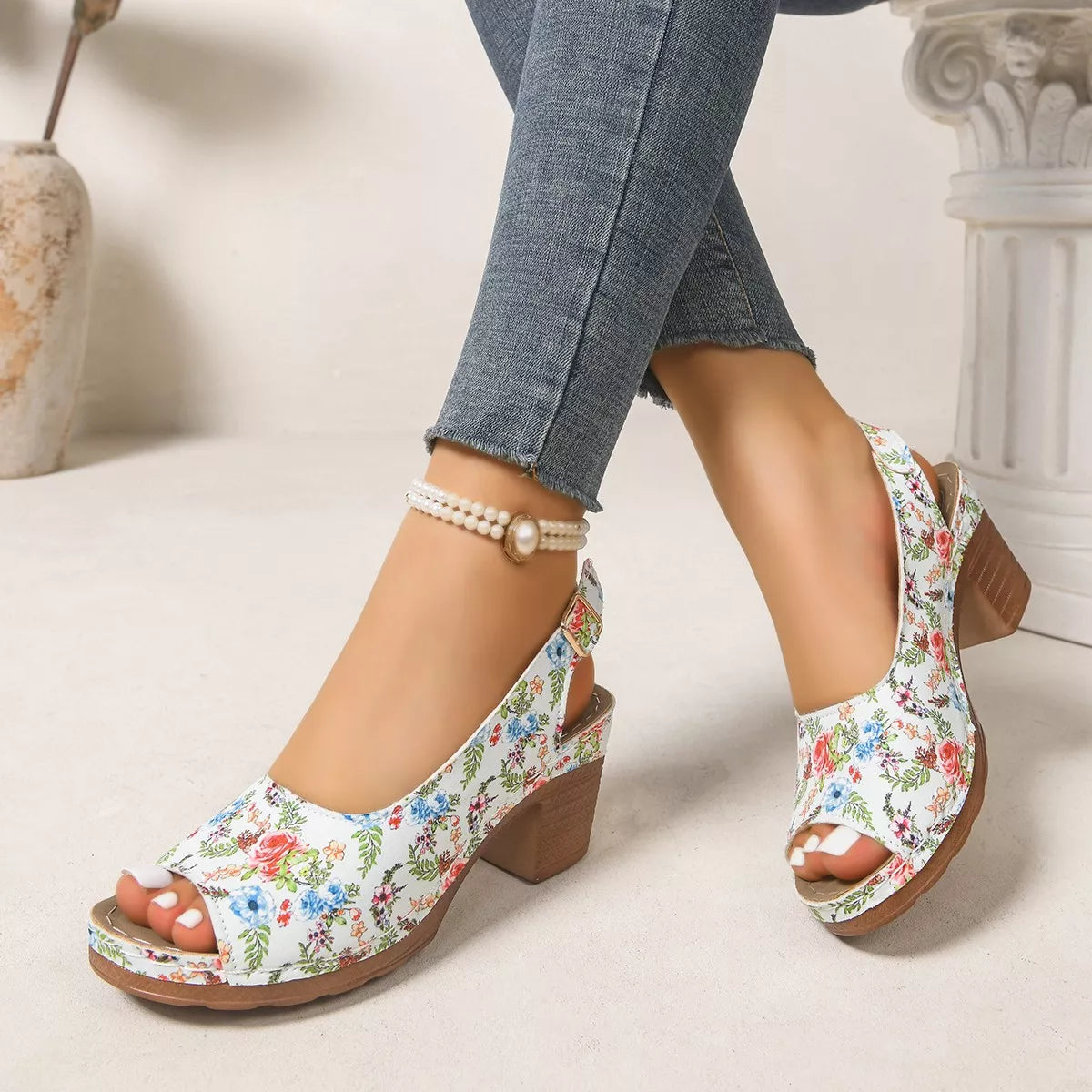 Peep Toe Block Heels Sandals