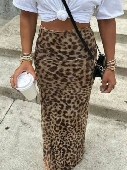 Leopard Print High-Waisted Maxi Skirt