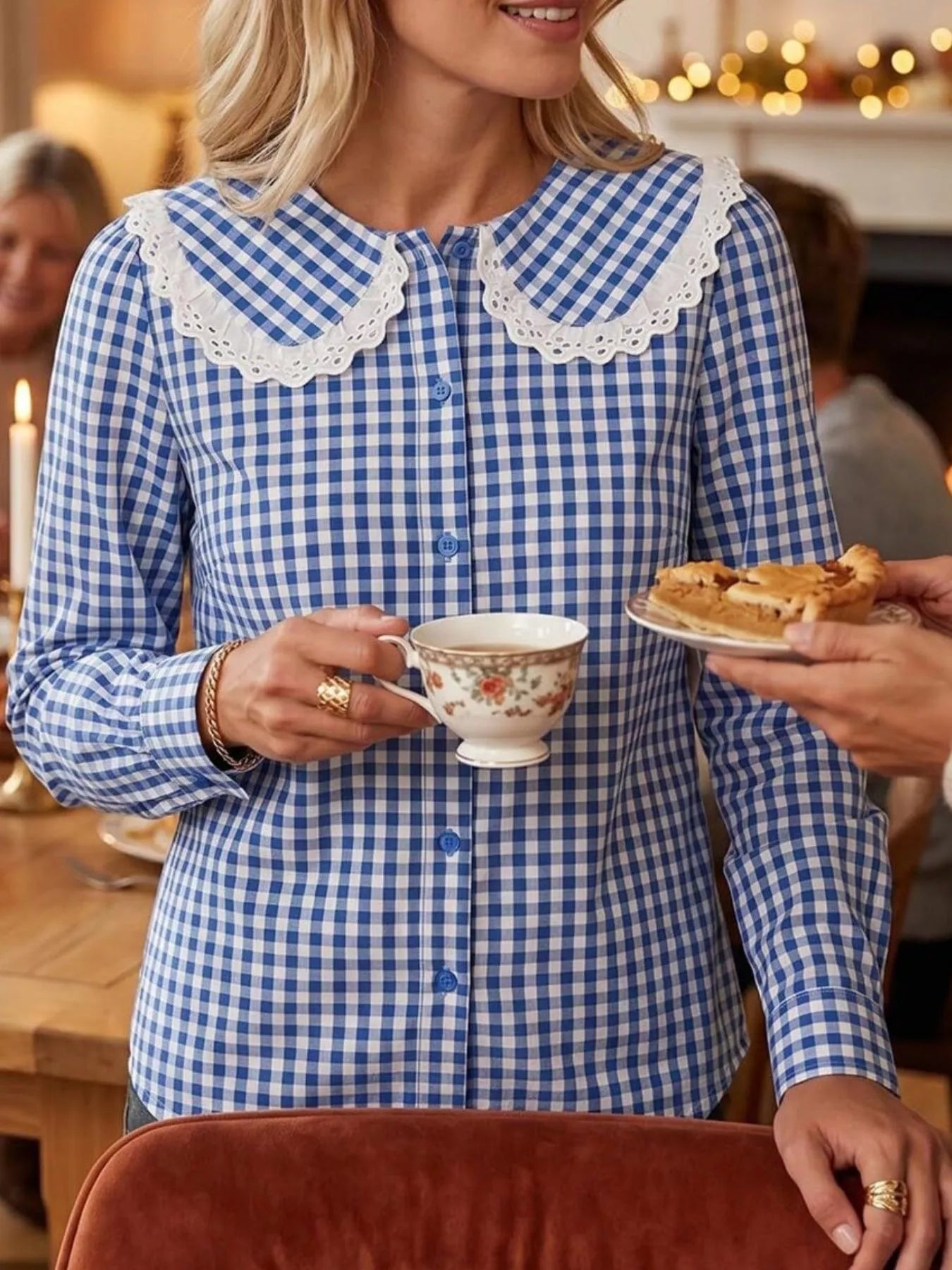Lace Peter Pan Collar Button Up Shirt
