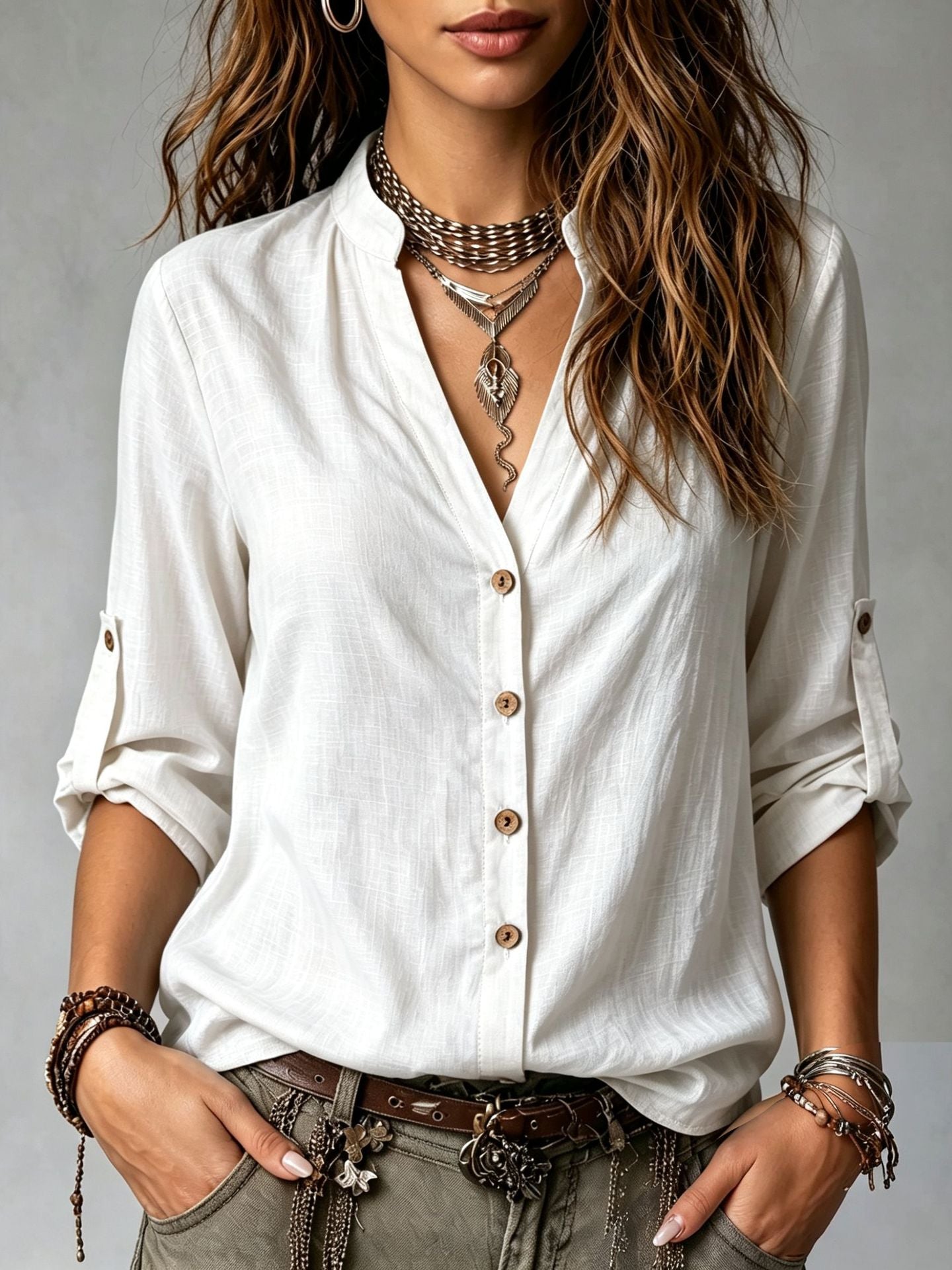 Women's Casual Long-Sleeve Button-Down Shirt
