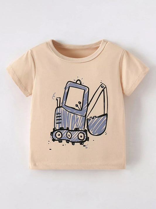 Children's Cartoon Excavator Short Sleeve T-Shirt