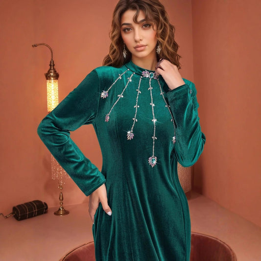 Beaded Velvet Mermaid Gown | Hand-Embellished Fishtail Dress(MA375)
