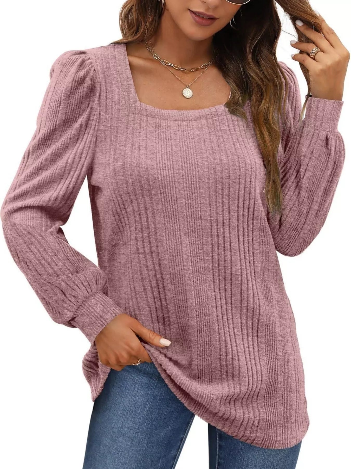 Full Size Square Neck Ribbed Knit Top Plus Size