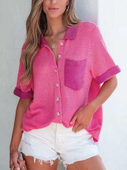 Gauze Waffle Button Down Short Sleeve Shirt