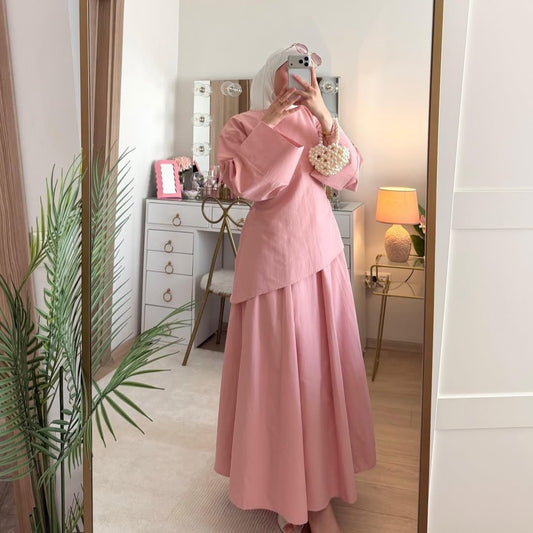Bell Sleeve Back-Tie Top & A-Line Maxi Skirt Set(MS469)