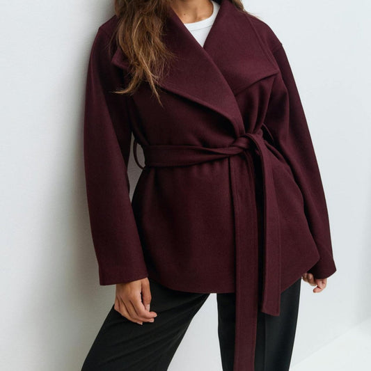 Belted Wrap Coat with Wide Collar | Double-Faced Wool Blend Jacket(MS254)