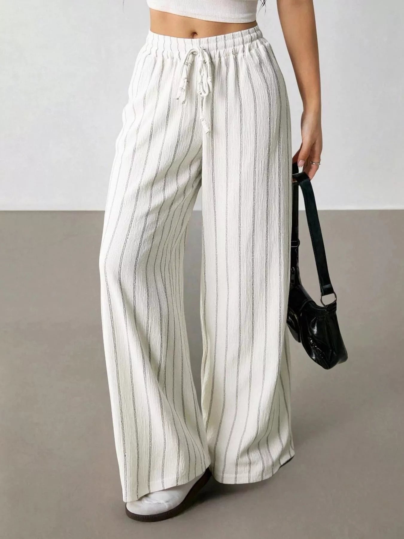Striped Wide-Leg Drawstring Pants