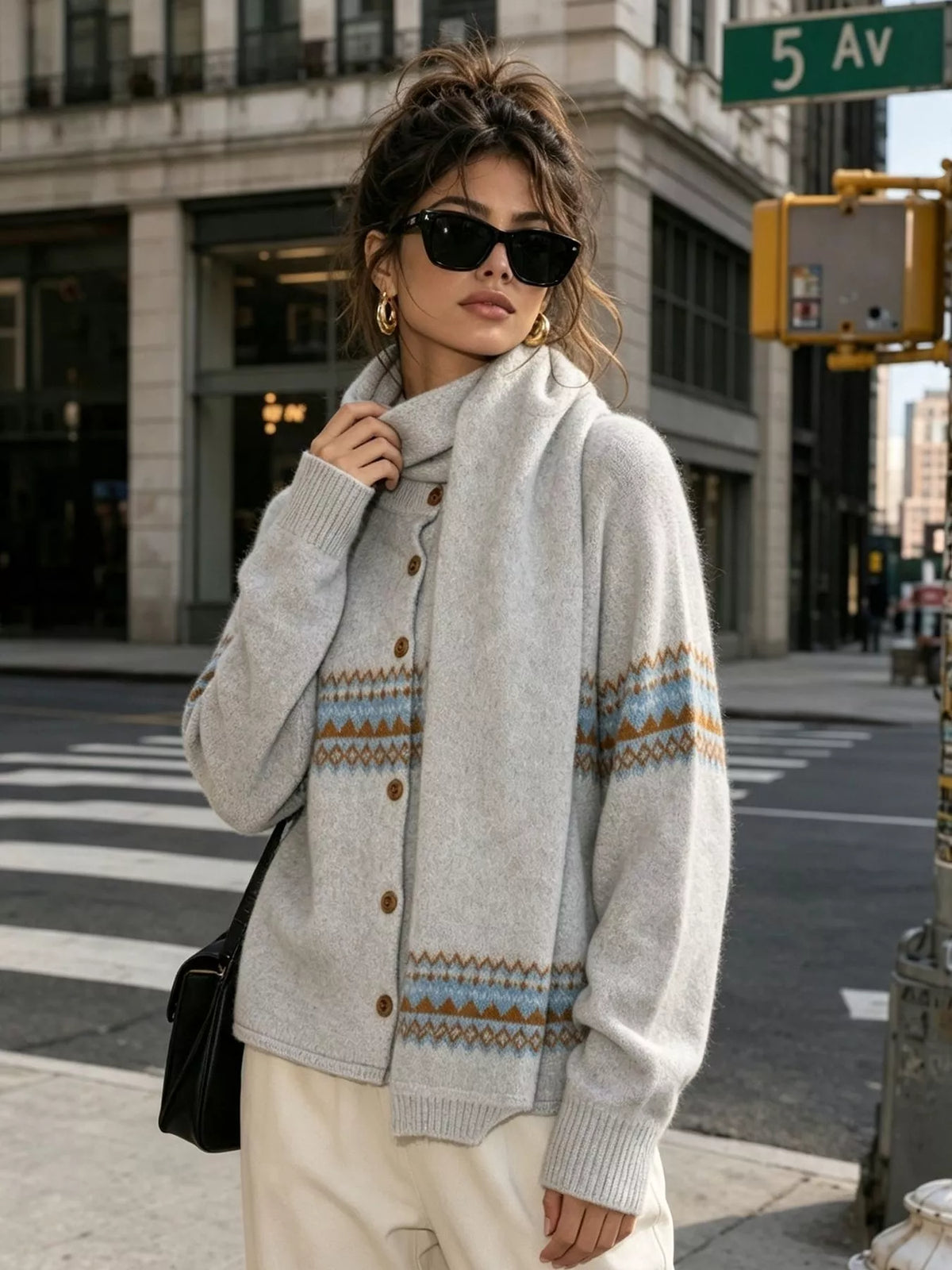 Geometric Button Down Knit Cardigan