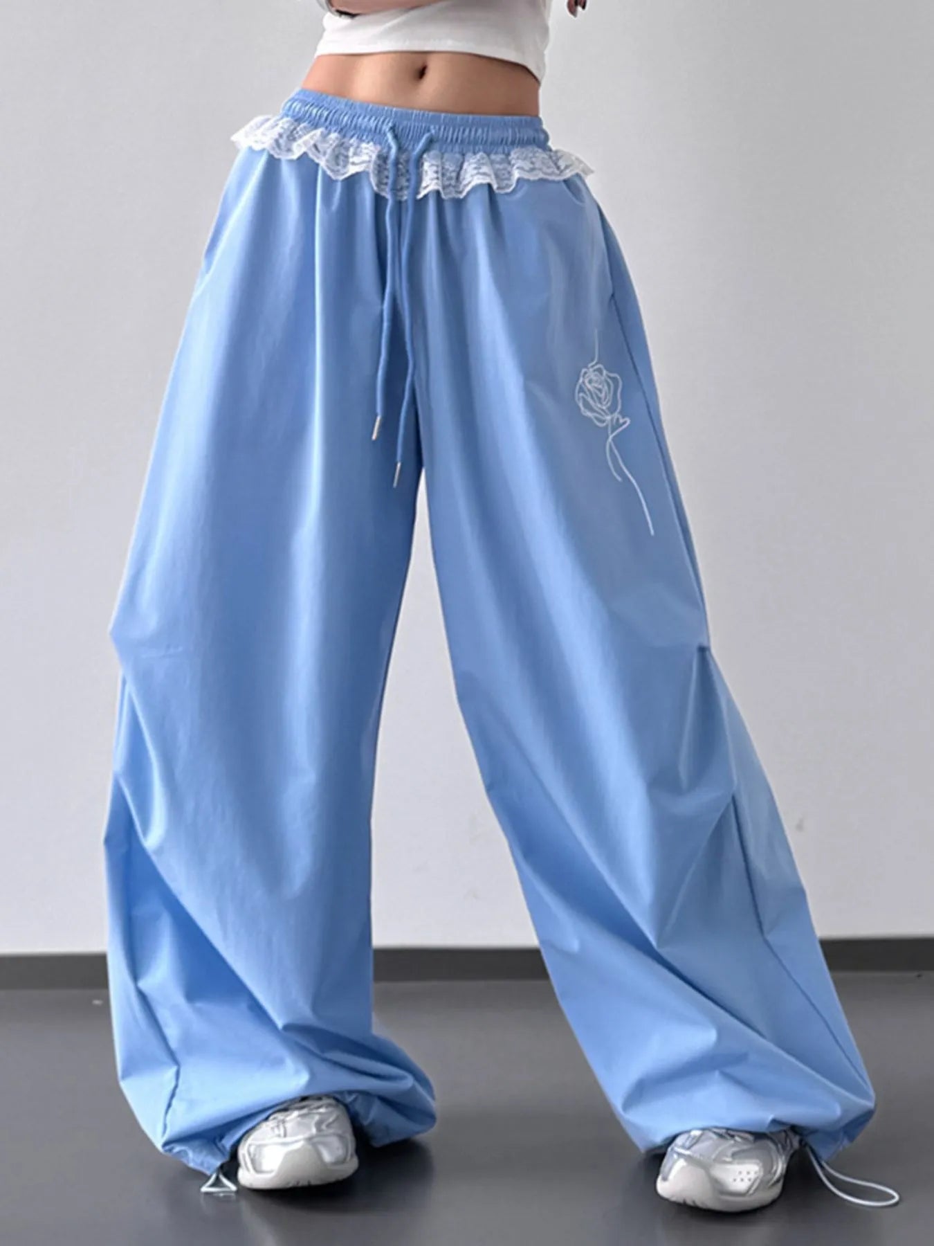 Drawstring Lace Detail Wide Leg Pants